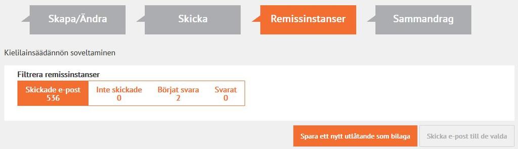 Du får fram vyn med remissinstanserna: För att lägga till ett utlåtande som lämnats in i filformat ska du klicka på Spara ett nytt utlåtande som bilaga.