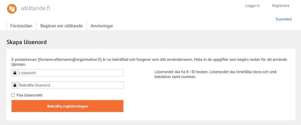 3.2.2 Skapa lösenord När du har identifierat dig på Suomi.