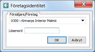 Lokala Kinnarps inställningar Företag Inställningar Företag Denna dialog är den första dialog som öppnas när du installerat Configura i din dator.