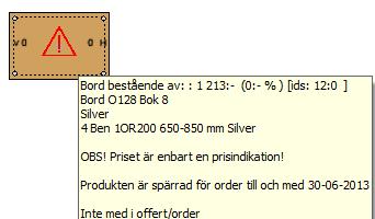 Ritar man in en stoppad produkt får produkten en varningstriangel på sej med ett utropstecken.