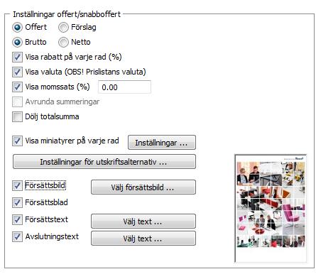 Inställningar Offert/snabboffert Välj Offert eller Förslag.
