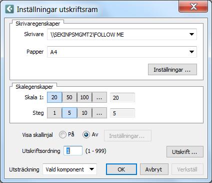Papper: Välj önskad pappersstorlek genom att välja ett av alternativen i rullgardinsmenyn. Inställningar: Klicka på knappen Inställningar om du vill göra ytterligare inställningar för skrivaren.