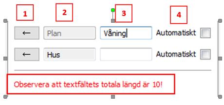 Ange det ord som du vill använda som fördefinierad text och klicka på pilen (1), din angivna text överstyr den fördefinierade texten i skrivrutan (2) som blir utgråad och det är din