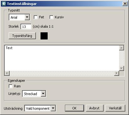 Roterbar flerradstext på ritning Snabbikon i verktygsfältet: Text Roterbar flerradstext Finns som snabbikon i verktygsfältet och under komponentflik: Verktyg.