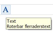 När man klickat fast Text så kommer textinställningsboxen fram, här skriver man in den text man önskar, man kan även ändra typsnitt, storlek, med eller utan ram på textblocket etc.