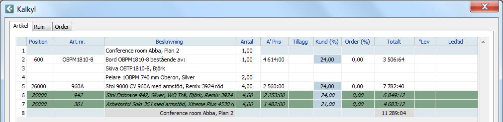 Artiklar sammankopplade med Alternativ ikonen fungerar som ett objekt, flyttar man den ena artikel följer den andra med och de behåller sin position gentemot varandra.