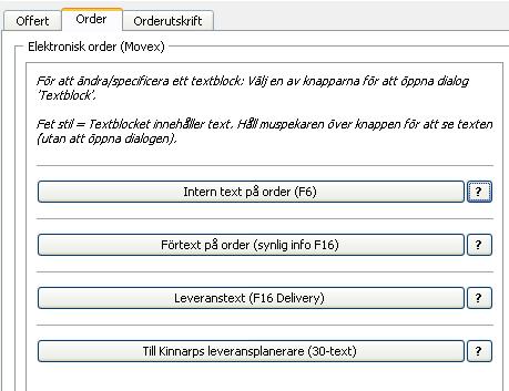Utskriftsdialogens andra flik: Order I fliken Order i utskriftsdialogen finns fyra textblock.