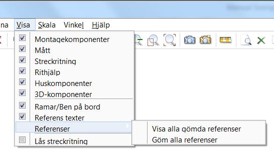ex. skåp: E1. Referenser: Här kan man välja att visa/gömma referenser.