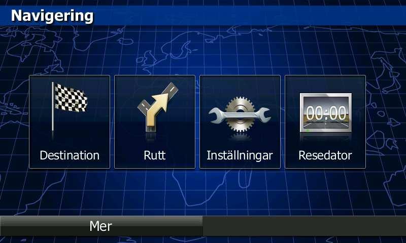 Du har följande alternativ: Peka på för att välja din destination genom att ange en adress eller välja en intressant plats, en plats på kartan eller någon av dina favoritdestinationer.