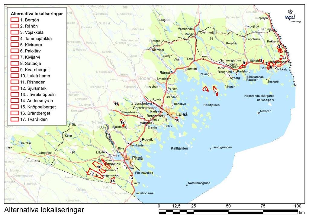 ALTERNATIV Avstånd till bebyggelse I framtagande av riksintresseområden för vindbruk har Energimyndigheten använt ett avstånd om 800 meter till bostad i sitt urval av lämpliga områden.