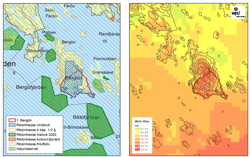 ALTERNATIV Område 1 Huvudalternativet Bergön, Kalix kommun Området utgörs huvudsakligen av kuperad skogsmark starkt präglad av modernt skogsbruk, och bedöms rymma 29 vindkraftverk.