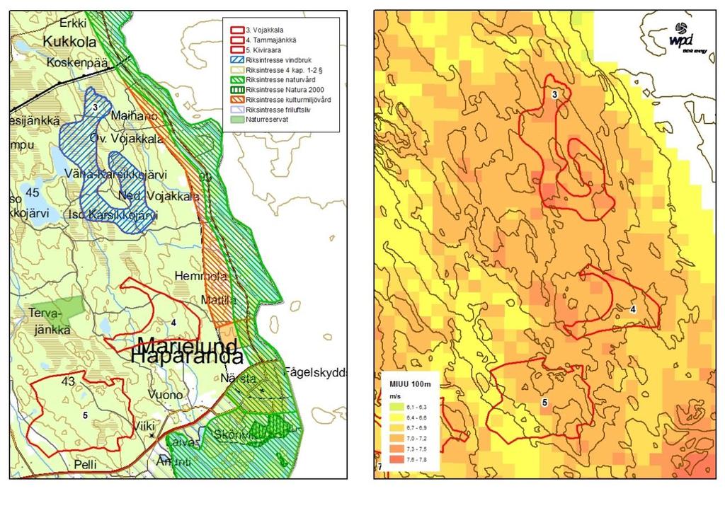 ALTERNATIV Område 4 Tammajänkkä, Haparanda kommun Området utgörs huvudsakligen av ett relativt låglänt skogs- och våtmarksområde och bedöms kunna rymma ca 17 vindkraftverk.