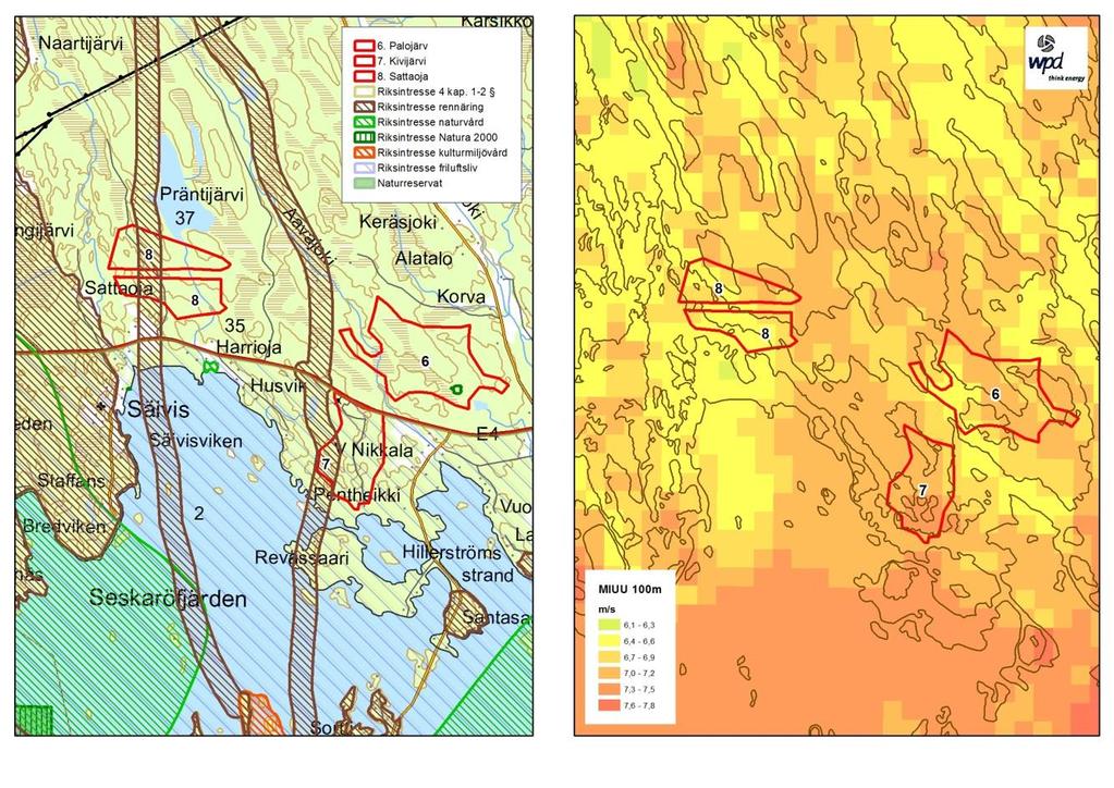 ALTERNATIV Område 6 Palojärv, Haparanda kommun Området utgörs huvudsakligen av ett relativt låglänt skogs- och våtmarksområde och bedöms kunna rymma ca 16 vindkraftverk.