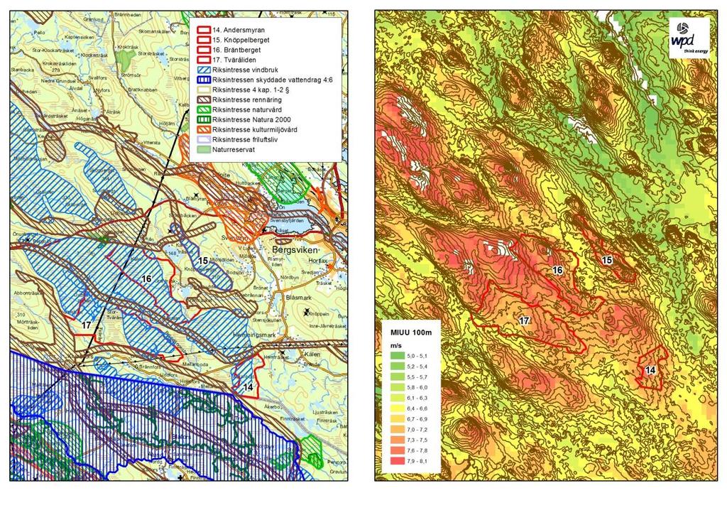 ALTERNATIV Område 14 Andersmyran, Piteå kommun Området utgörs av brukad skogsmark med inslag av våtmarker och bedöms kunna rymma ca 21 vindkraftverk.