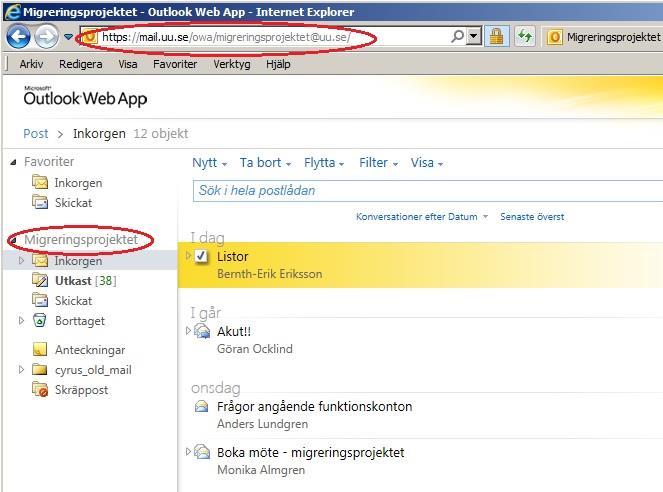 Om man vill använda den personliga brevlådan i OWA samtidigt med funktionsbrevlådan så måste man använda två olika
