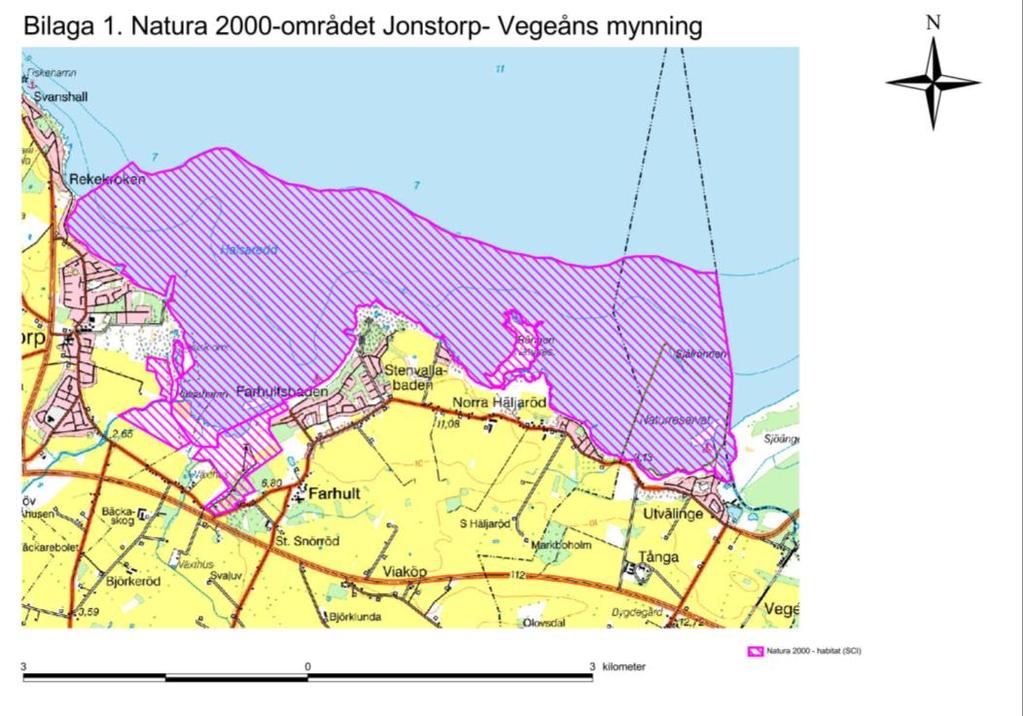 Figur 2 Översiktskarta över Natura 2000-området. Österut sträcker sig en långgrund, sandig havsvik med Görslövsån som mynnar i den sydvästra delen och den lilla Oderbäcken som mynnar i den inre delen.