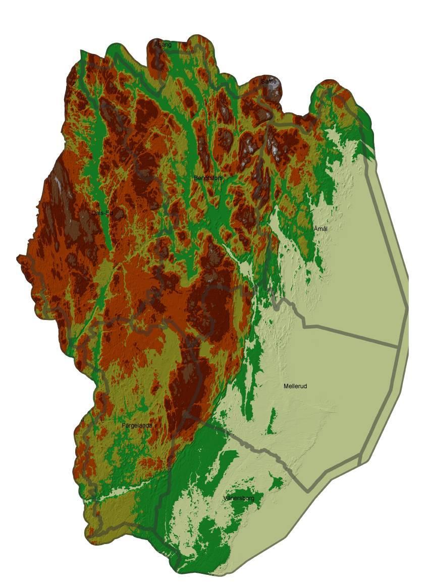 Figur 9. Bilden visar Dalslands topografi.