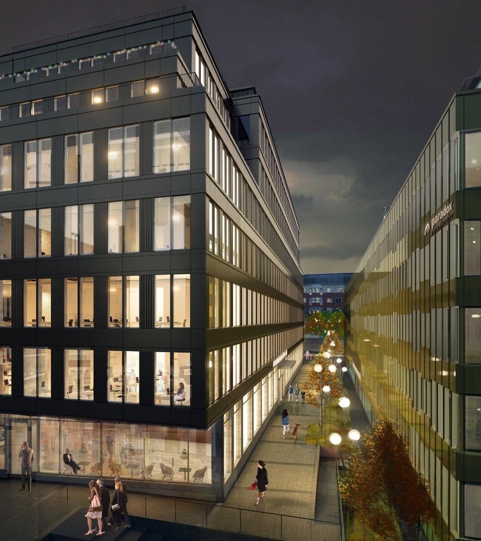 Sida 21 (38) Gårdsrum mellan kontorshusen (Nattugglan 14) Gården mellan kontorshusen utformas med ett tillgängligt gångstråk i nord-sydlig riktning mellan Folkungagatan och Åsögatan.
