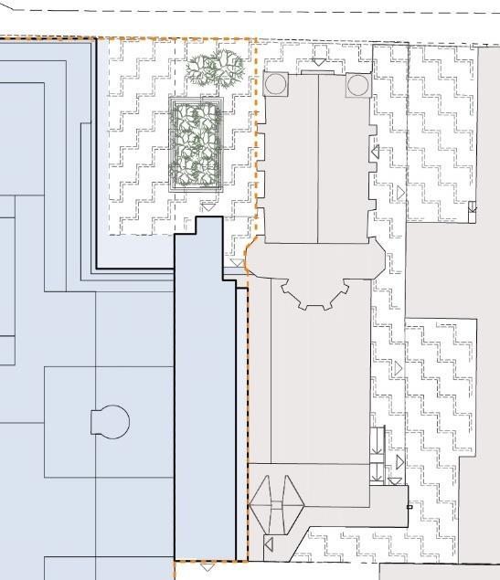 Sida 22 (38) Platsbildning vid kyrkan (Nattugglan 14 och 15) Mellan östra kontorshuset och Katolska domkyrkan skapas förutsättningar för en ny sammanhängande platsbildning inom kvartersmark när