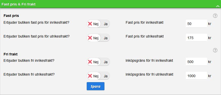 Fri Frakt Butiken erbjuder fri frakt?