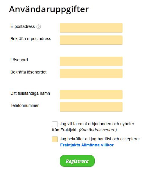 Aktivera webbutik Välj Ja om du har tänkt integrera ditt företags webbutik med Fraktjakts system. Detta gör att grundinställningar för en webbutiksintegration skapas i ditt konto.