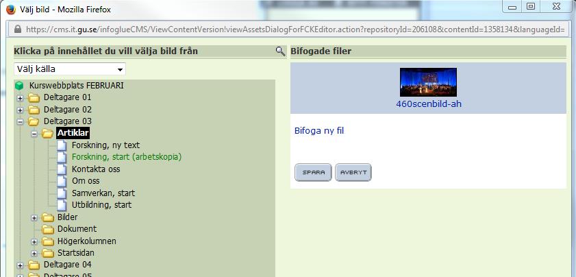 m) Klicka på din uppladdade bild så att den blir markerad med en blå bakgrund. n) Klicka på Spara.