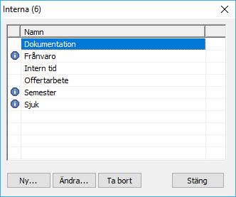 För att kunna skriva tid på interna aktiviteter finns en ny funktion som innebär att admin