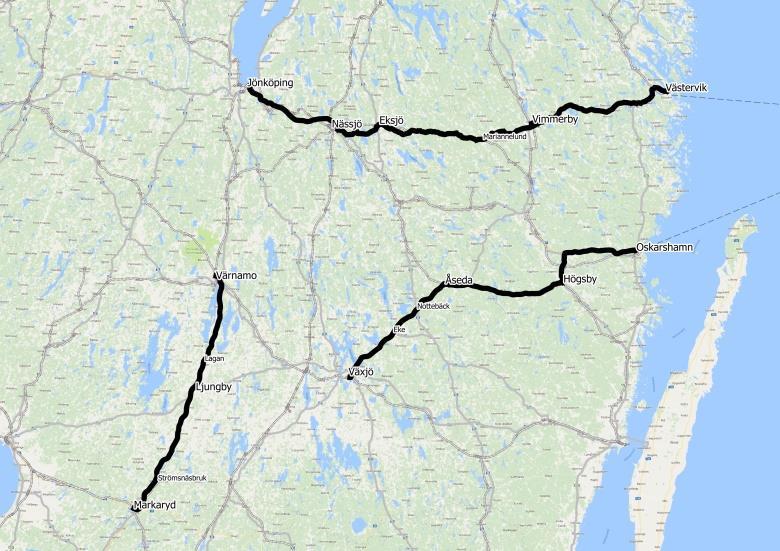 Förslag prioriterade stråk och stationsorter * Jönköping-Västervik (- Gotland) *