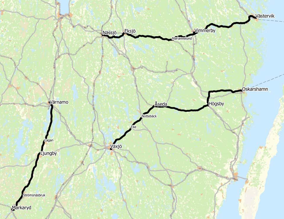 Förslag prioriterade stråk och stationsorter * Jönköping-Västervik (- Gotland) *