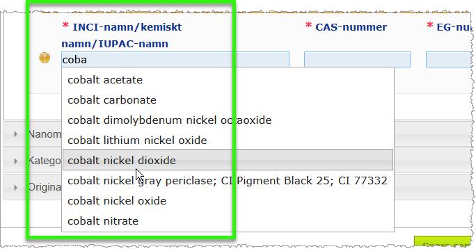 deras INCI-namn/kemiska namn/iupac-namn, CASnummer eller EG-nummer: För att hjälpa dig att ange denna information kan vissa