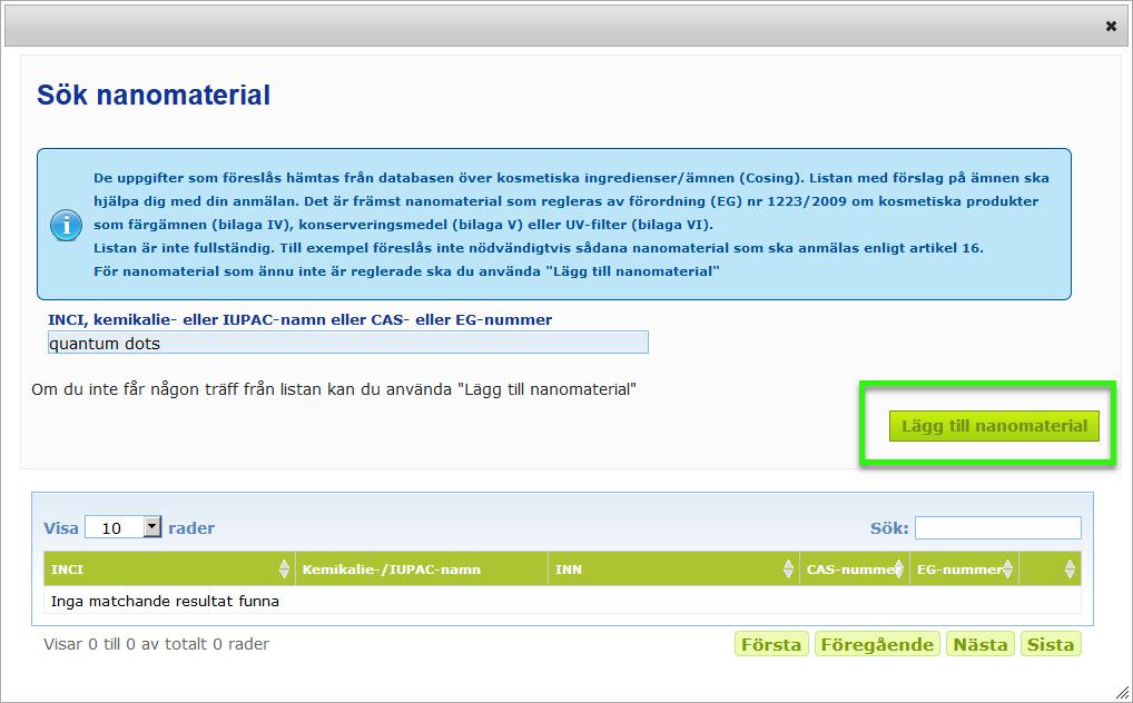 Ett popup-fönster visas om du lägger till funktioner (t.ex. Konserveringsmedel ).