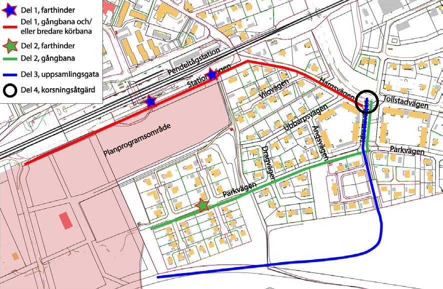 5 Åtgärdsförslag I Figur 19 illustreras åtgärdsförslag som kan behövas för att möta den ökade trafikvolym som en exploatering innebär. Åtgärderna har delats in i fyra åtgärdspaket.