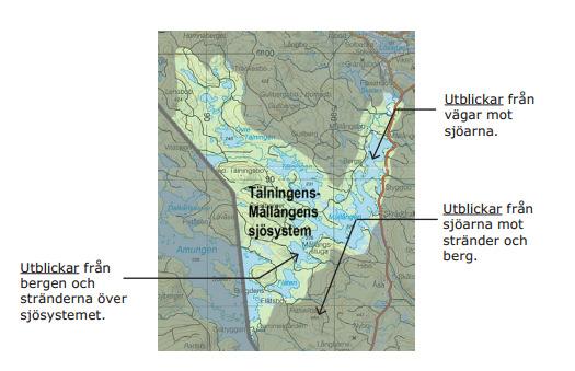 5.2.5 Tälingens Mållångens sjösystem Tälningen-Mållangens sjösystem Sjöarna Mållången och Tälningen bildar tillsammans ett milslångt sjösystem som omges av branta, skogsklädda berg.