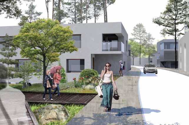 ALBYBERGET Hus Bebyggelsen på Albyberget ligger ganska isolerad från Albys övriga delar. Bostadshusen bildar ett storgårdskvarter som ramar in bergstoppens vackra naturmark.