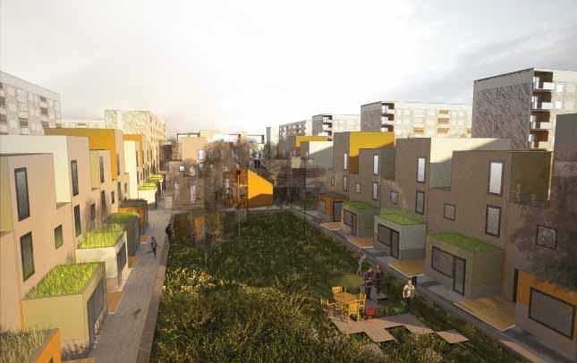 Utmed Albyvägen mellan Eriksberg och Alby centrum prövas en kvartersbebyggelse med varierande våningsantal. Vid Alby entré kan ett högre hus bli landmärke synligt från E4/E20.