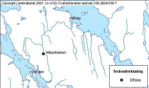 Nätsjöbäcken, 138-36 Fiske: Vid elfisket fångades 7 öringar, 1 abborre och 4 gäddor. Någon bedömning av reproduktion respektive öringtäthet har inte gjorts, därför att endast en fiskeomgång, s.k. kvalitativt elfiske, genomfördes p.