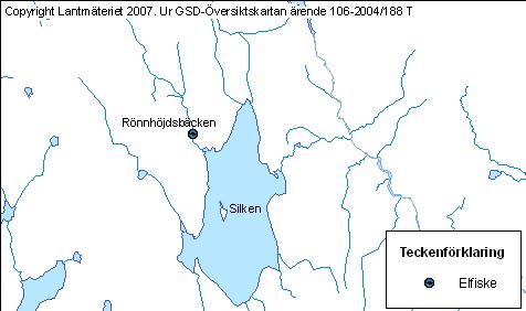 Bäcken har utflöde i Silken och har ingen källsjö. Totalt har det under åren 1994-98 satts ut 25 yngel av Brunnshytteöring.