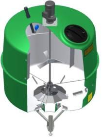 Resttank: Resttanken har et rumindhold på 6.100 kg, og er glasfiberarmeret polyester med integreret sump på 22 ltr., som sikrer en lille restmængde.
