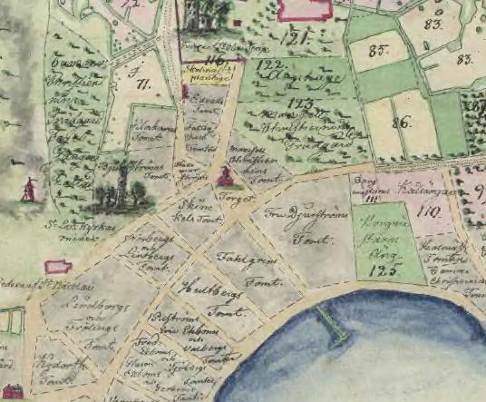 Torget låg mitt i staden där den tidigare kungsgården och biskopskyrkan legat och finns idag delvis bevarat i form av Lilla torget (se figur 4) (Tesch et al. 2003:11).