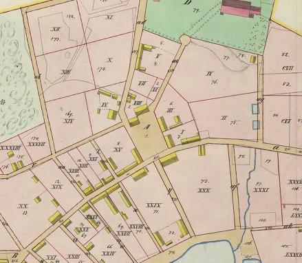 byggnad med två våningar med tak av torv och näver. Detta hus revs under 1740-talet.
