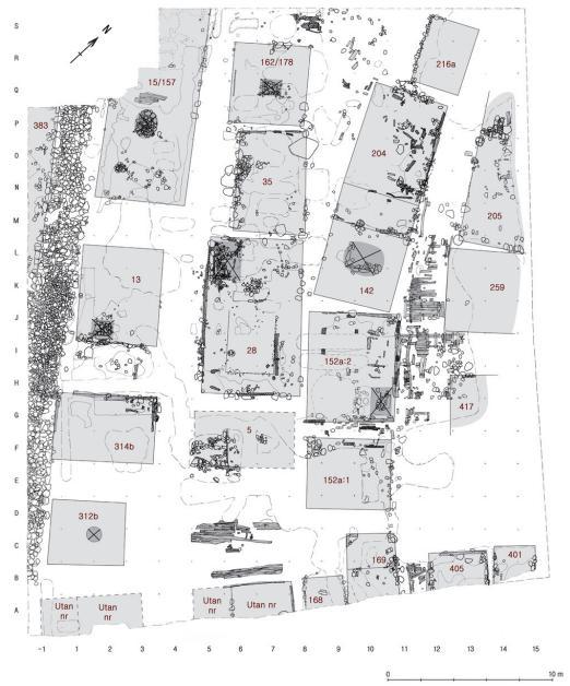 Bilaga 2. Kv. Trädgårdsmästaren, tomtvridning 1 2 3 4 5 Huvudfas 3, byggnadsfas 8, 1175 till 1200 e.kr.