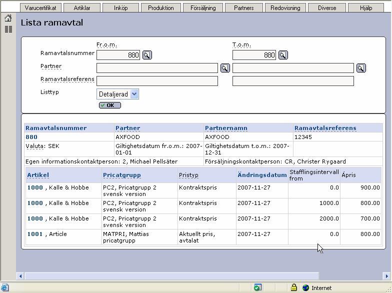 I rutin Lista ramavtal i den detaljerade listan visas nu