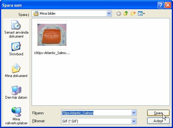 I vårt fall kallar vi filen 70px-Atlantic_Salmon, och trycker på SPARA.