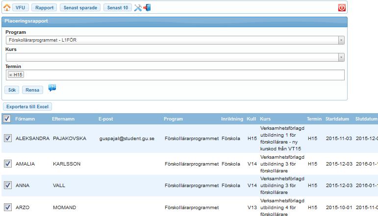 I rullistorna väljer du Program, Kurs och/eller Termin. Det är alltså möjligt att exempelvis välja endast ett program och en termin.