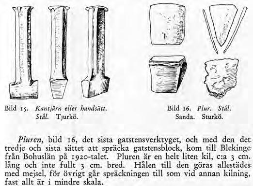 Ur ett stenblock på 7,5 x 2,88 x 2,88 meter kan man ur ett ämnesblock - det lilla på bilden - med dimensionerna 144 x 72 x 72 centimeter få ut 1024 gatstenar (knott) med dimensionerna 9 x 9 x 9 cm.