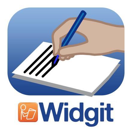 Appen Widgit Writer, 10 kr Ljudar bokstäver läser upp ord visar symboler Appen är kopplad till inlogg-uppgifterna på WidgitOnline.