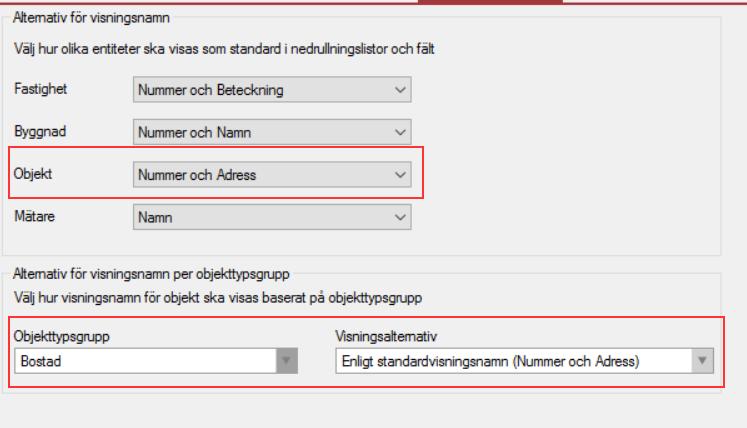 För vissa objekt som tillhör vissa objekttypsgrupper kan det vara önskvärt att styra hur visningsnamnet för objekten sätts samman.