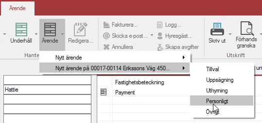 Vid skapande av ett nytt personligt ärende via Teknisk Förvaltning är det möjligt att byta Hyresgäst/Person innan ärendet sparas.