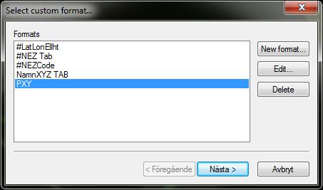 Import punkter Import av punkter Välj PXY under