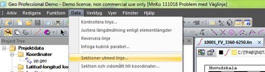 Import av väglinjer från Geo Skevningsdiagram Import av Väglinje För att 3D Office skall kunna läsa in vägmodeller från Geo kräv det att dessa filer är i LIN-, PRF-, och SEC-format.
